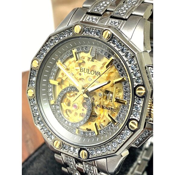 Bulova Men's Watch 98A293 Automatic Skeleton Dial Black Gunmetal Stainless Steel - Picture 1 of 14